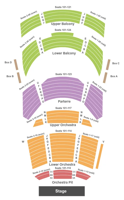 seating chart for Performance Hall At Bicknell Family Center for the Arts - Endstage with Pit - eventticketscenter.com